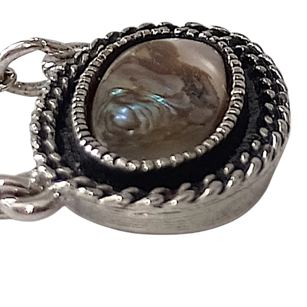 Sarah Coventry Abalone Necklace Vintage 70s Antiqued‎ Silver Tone Sea Treasure